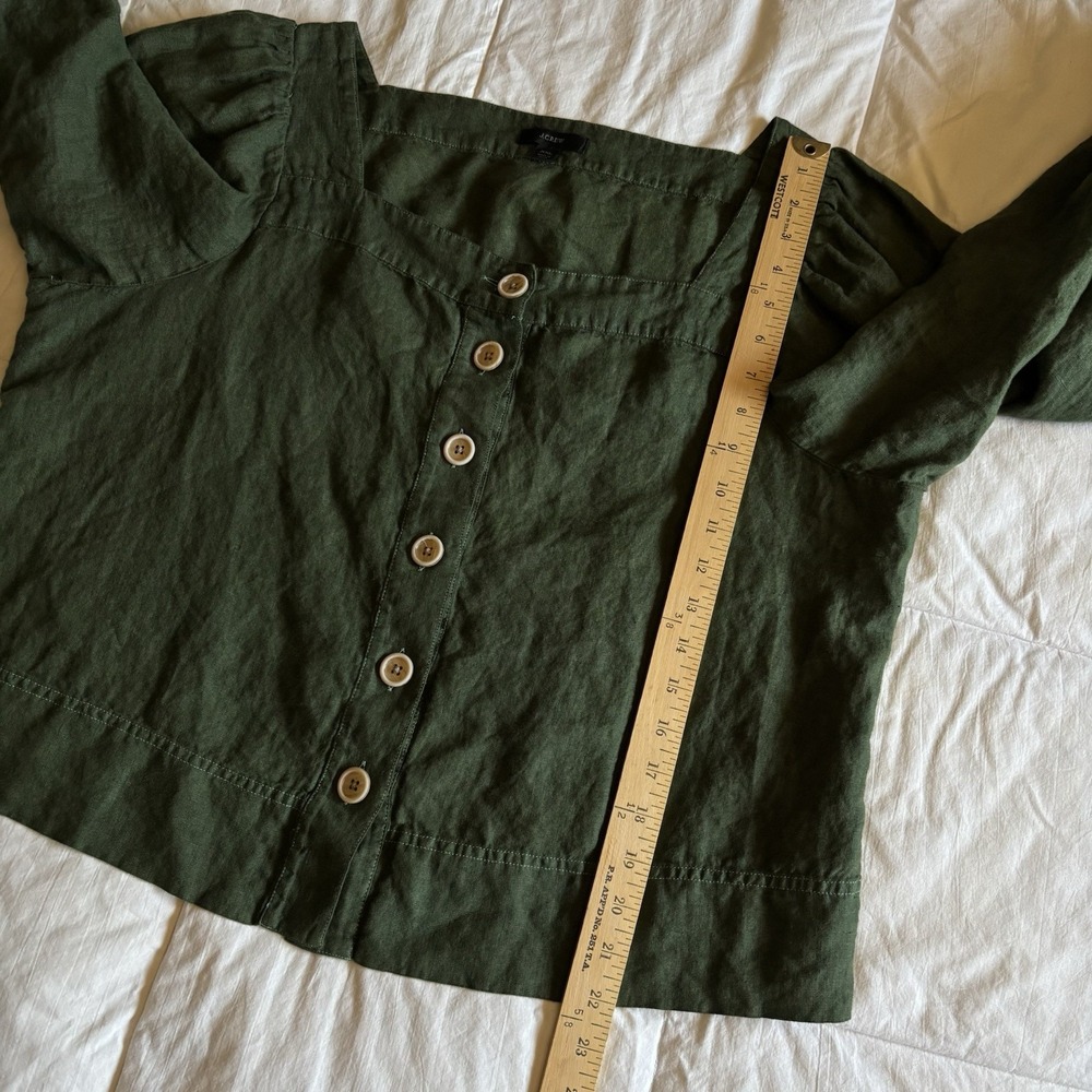 J Crew Square Neck Button Front Balloon Sleeve Linen Top Womens XXL Dark Green - Picture 10 of 14